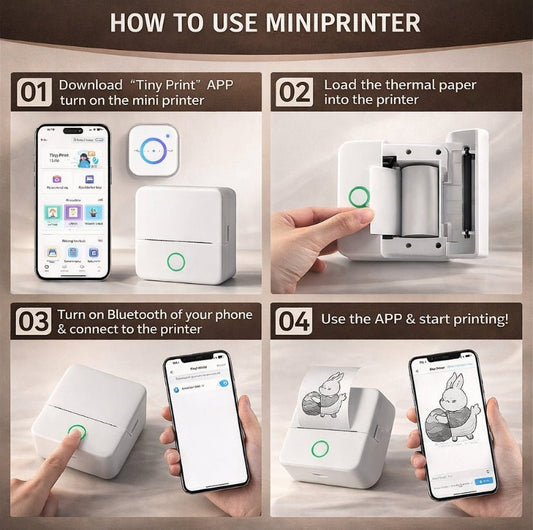 Focusorra Sticker Printer Bluetooth Smart Pocket Inkless Thermal Printer with Rolls Thermal Paper - Focusorra