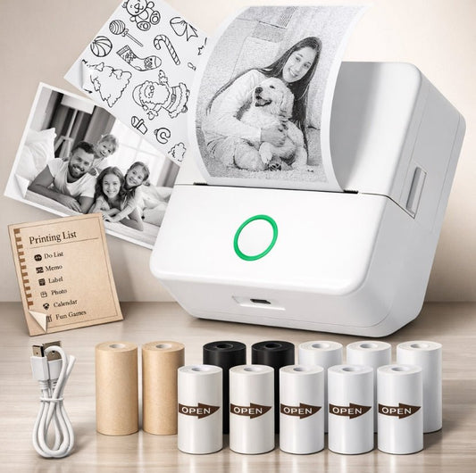Focusorra Sticker Printer Bluetooth Smart Pocket Inkless Thermal Printer with Rolls Thermal Paper - Focusorra