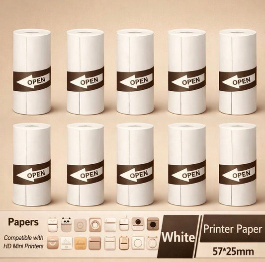 Focusorra Thermal Printing Paper 10 Rolls White Self - adhesive 57mm Label Sticker Photo for Wireless Photo Inkless Mini Printer Paper Kids - Focusorra